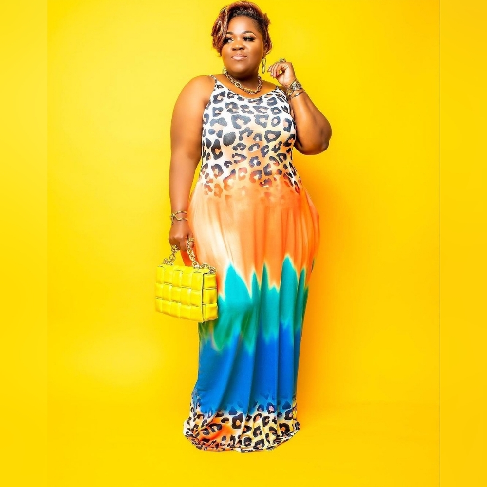 Leopard Print Tie Dye Maxi Dress
